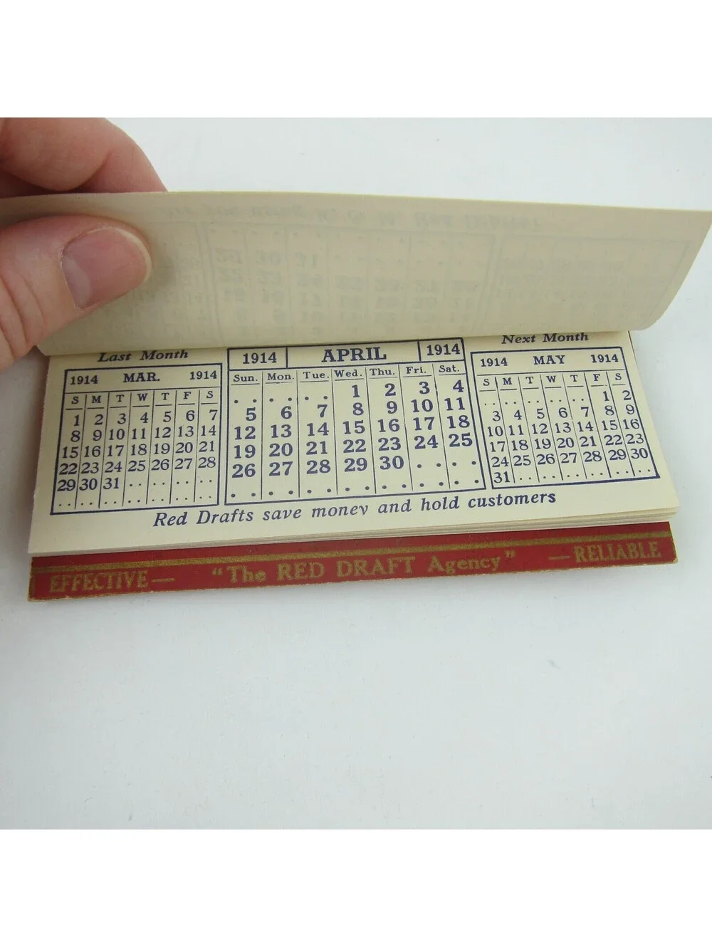 Antique 1914 Calendar Pad K. & M. Red Drafts Agency Debt Collection 4.75 x 2.5